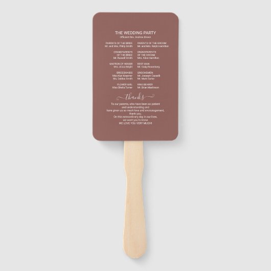 Monogram Terracotta Wedding Program Handje Fan Handwaaier (Achterkant)