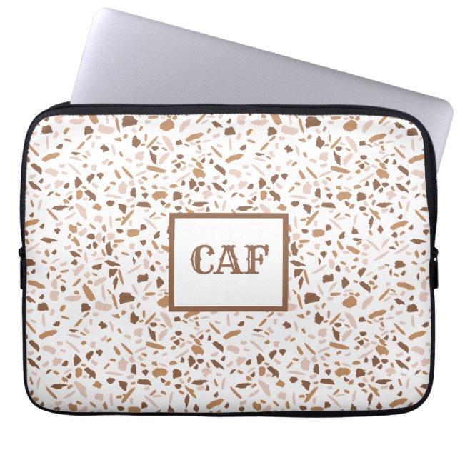 Monogram Terrazzo Brown en Beige and White Laptop Sleeve (Voorkant)