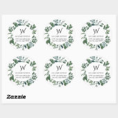 Monogram Terugadres Smaragdgroen Bosblad Ronde Sticker (Vel)