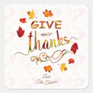 Monogram Thanksgiving Bedankt Fall Leaves Vierkante Sticker