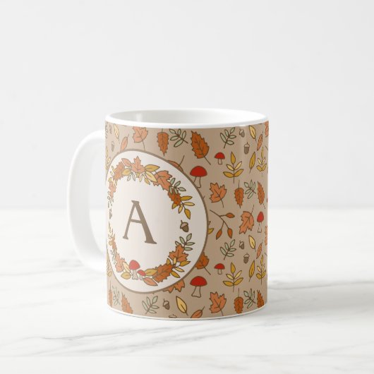 Monogram Thanksgiving Fall Leaves Mug (Devant gauche)