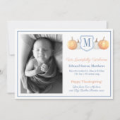 Monogram Thanksgiving Grateful Adoption Baby Birth Aankondiging (Voorkant)