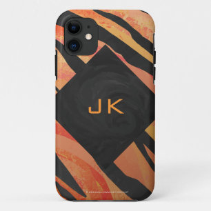 Monogram Tiger Hot Oranje en Black Print Pattern iPhone 11 Hoesje