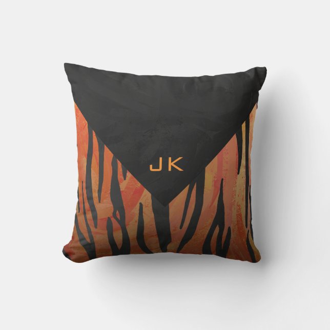 Monogram Tiger Hot Oranje en Black Print Pattern Kussen (Voorkant)