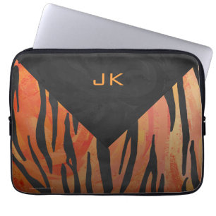 Monogram Tiger Hot Oranje en Black Print Pattern Laptop Sleeve