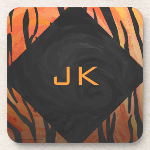 Monogram Tiger Hot Oranje en Black Print Pattern Onderzetter