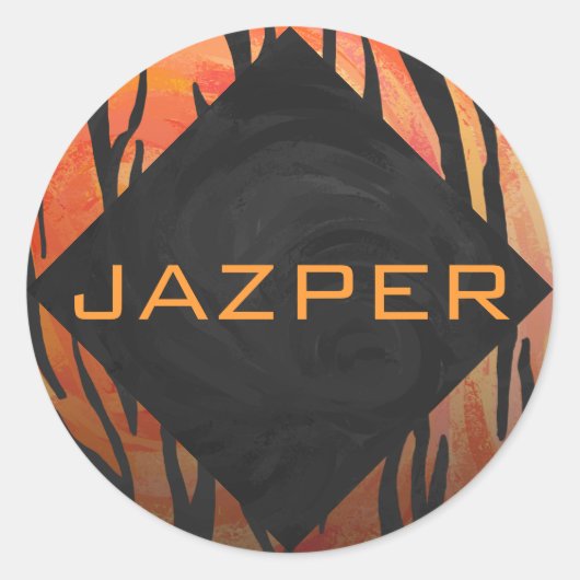 Monogram Tiger Hot Oranje en Black Print Pattern Ronde Sticker (Voorkant)