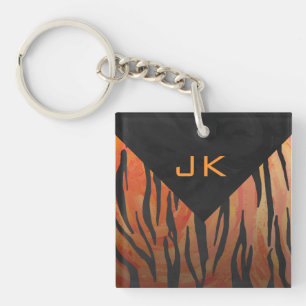 Monogram Tiger Hot Oranje en Black Print Pattern Sleutelhanger