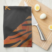 Monogram Tiger Hot Oranje en Black Print Pattern Theedoek (Quarter Fold)