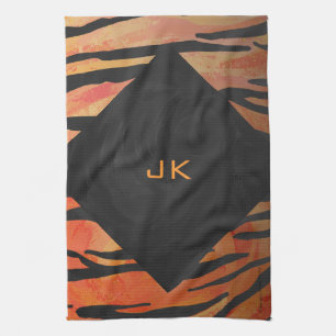 Monogram Tiger Hot Oranje en Black Print Pattern Theedoek