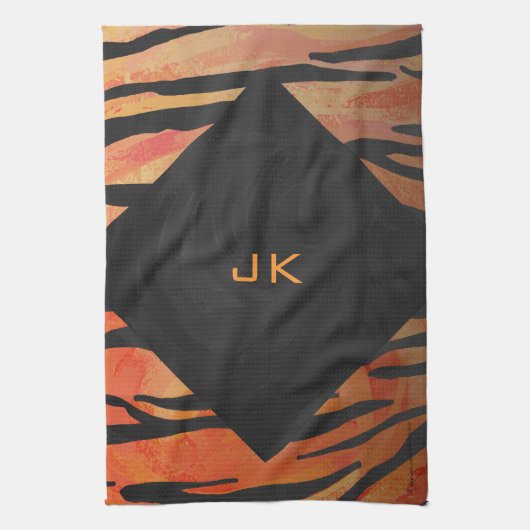 Monogram Tiger Hot Oranje en Black Print Pattern Theedoek (Verticaal)