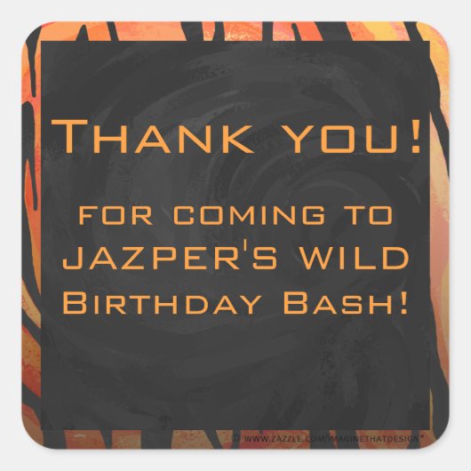 Monogram Tiger Hot Oranje en Black Print Pattern Vierkante Sticker (Voorkant)