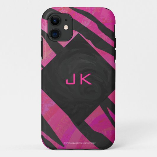 Monogram Tiger Hot Pink en Black Print Pattern Case-Mate iPhone Case (Achterkant)