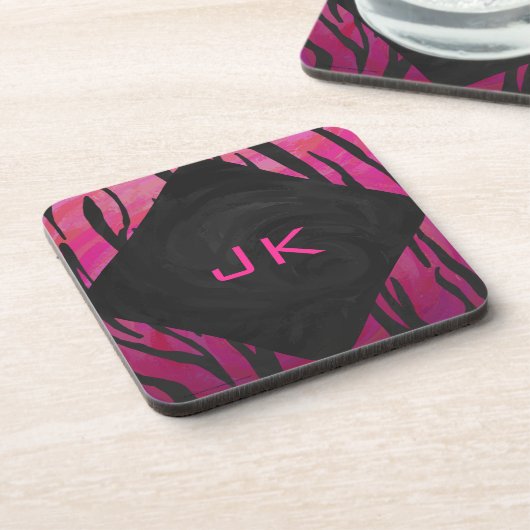Monogram Tiger Hot Pink en Black Print Pattern Onderzetter (Linkerzijde)