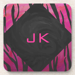 Monogram Tiger Hot Pink en Black Print Pattern Onderzetter
