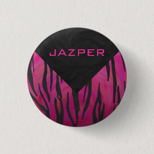 Monogram Tiger Hot Pink en Black Print Pattern Ronde Button 3,2 Cm