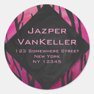 Monogram Tiger Hot Pink en Black Print Pattern Ronde Sticker
