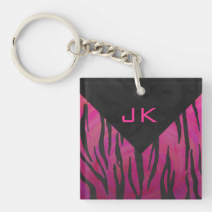 Monogram Tiger Hot Pink en Black Print Pattern Sleutelhanger