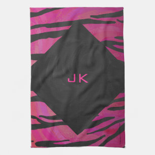 Monogram Tiger Hot Pink en Black Print Pattern Theedoek