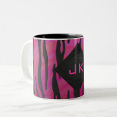 Monogram Tiger Hot Pink en Black Print Pattern Tweekleurige Koffiemok (Voorkant links)