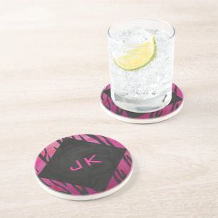 Monogram Tiger Hot Pink en Black Print Pattern Zandsteen Onderzetter
