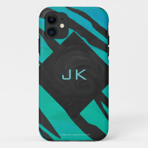 Monogram tijger - zwart en Blauwgroen afdrukpatroo iPhone 11 Hoesje