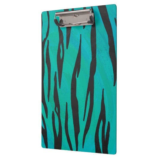 Monogram tijger - zwart en Blauwgroen afdrukpatroo Klembord (Links)