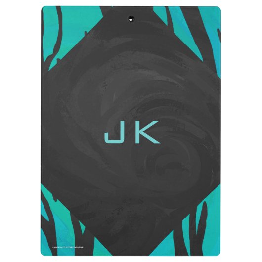 Monogram tijger - zwart en Blauwgroen afdrukpatroo Klembord (Achterkant)