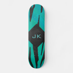 Monogram tijger - zwart en Blauwgroen afdrukpatroo Skateboard