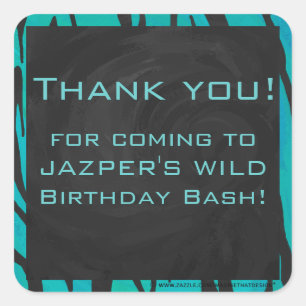 Monogram tijger - zwart en Blauwgroen afdrukpatroo Vierkante Sticker