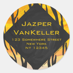 Monogram tijger zwart en Oranje printpatroon Ronde Sticker