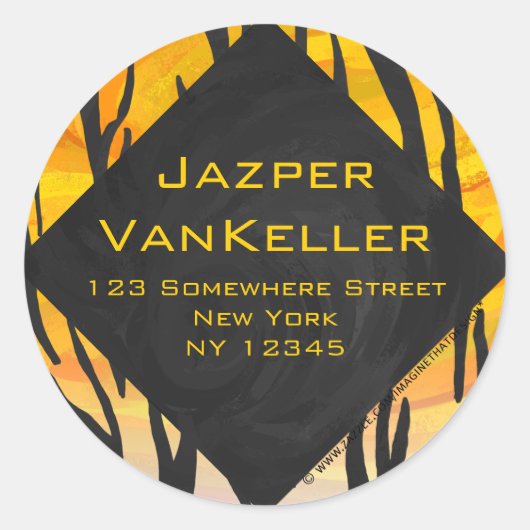 Monogram tijger zwart en Oranje printpatroon Ronde Sticker (Voorkant)