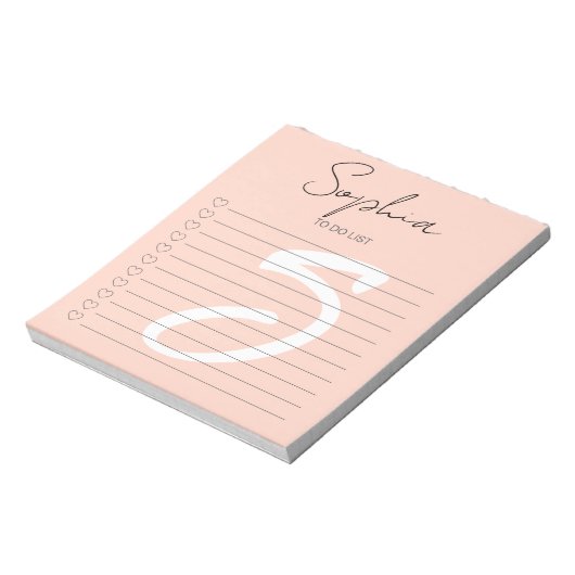 Monogram To Do Lijst Hand Script Roze Notitieblok (Gedraaid)
