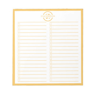 Monogram To Do List Minimalist Yellow Name Notitieblok