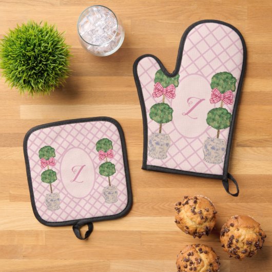 Monogram topiaire gember potje ovenwant & pannenlap set (Top down)