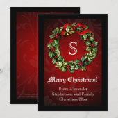 Monogram Traditionele Rode Kerstkrans Kaart (Voorkant / Achterkant)
