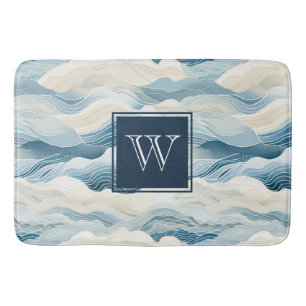 Monogram Tranquil Blauw en Wit Golfpatroonbad Badmat