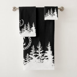Monogram Trees Bath Towel Set Black and White Bad Handdoek