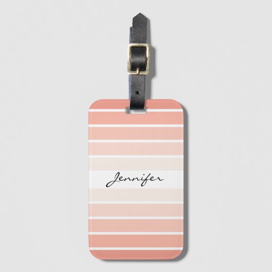 Monogram Trendy Coral Pastel Stripes Bagagelabel (Voorkant (verticaal))