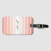 Monogram Trendy Coral Pastel Stripes Bagagelabel (Voorkant (horizontaal))