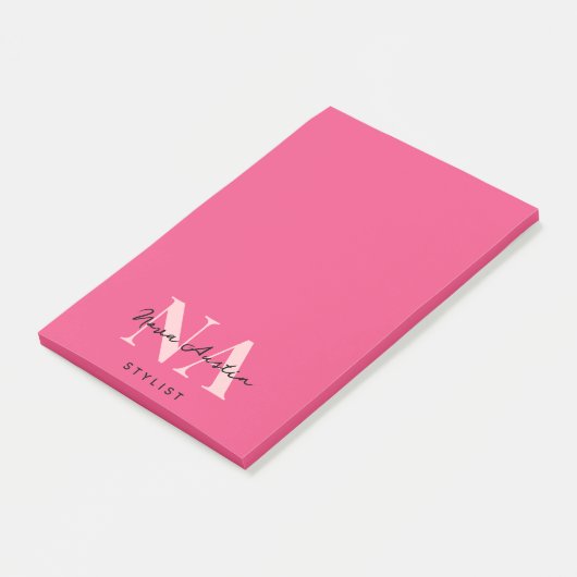 Monogram Trendy Esthetisch Hot Pink Large Custom Post-it® Notes (Schuin)