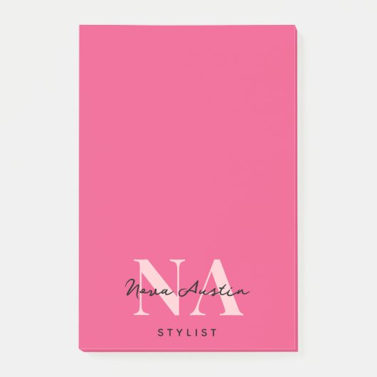 Monogram Trendy Esthetisch Hot Pink Large Custom Post-it® Notes (Voorkant)