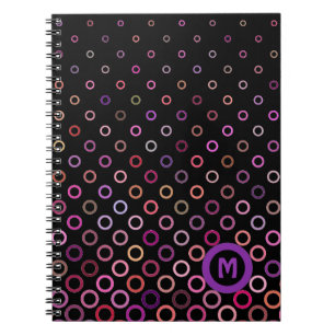 Monogram Trendy Kleurrijke Cirkels op Zwart Notitieboek