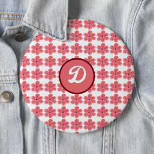 Monogram Trendy Retro Leuk Bloemen initiaal Ronde Button 6,0 Cm
