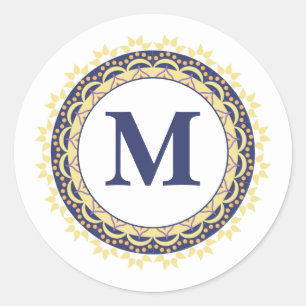 Monogram Trendy Typografie Chique blauw Ronde Sticker