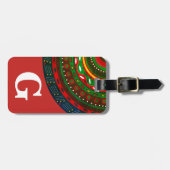Monogram, tribaal geïnspireerd patroon, rood bagagelabel (Voorkant horizontaal)
