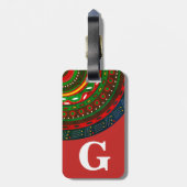 Monogram, tribaal geïnspireerd patroon, rood bagagelabel (Achterkant verticaal)