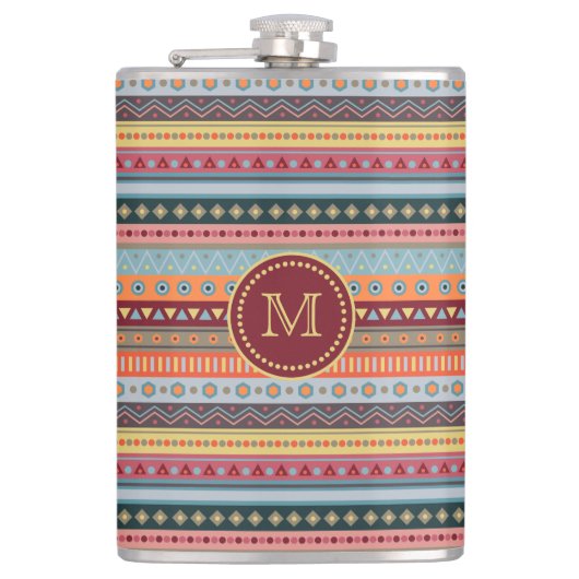 Monogram Tribal Colorful Geometric Pattern Flask Heupfles (Voorkant)