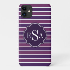 Monogram Trio Royal Paarse Stripes Pattern iPhone 11 Hoesje