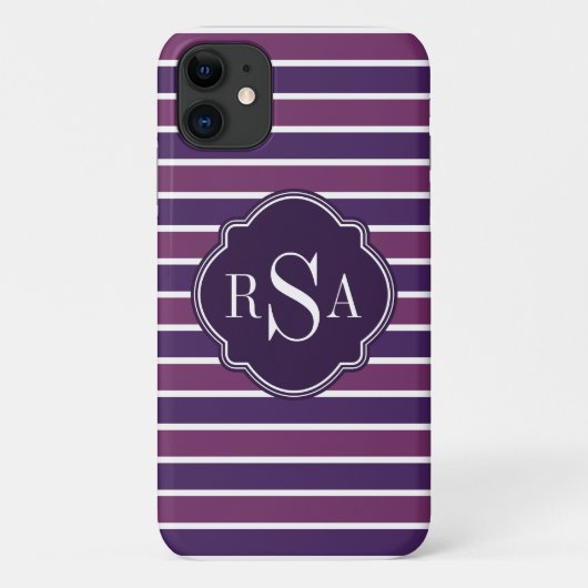 Monogram Trio Royal Paarse Stripes Pattern Case-Mate iPhone Case (Achterkant)